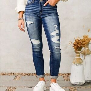 BKE Dark Blue Distressed Skinny Jeans